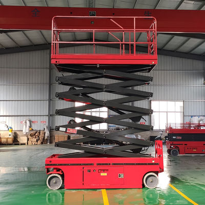 320kg 10 metri ascensore a forbice uomo a propulsione automatica rosso ascensore per magazzino