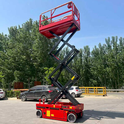 320 kg 10 m Piccola piattaforma di sollevamento a forbice idraulica a propulsione automatica rossa